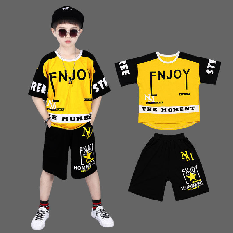 男童夏装黄色短袖上衣夏季童装t恤潮2021新款9大童帅气男孩衣服薄