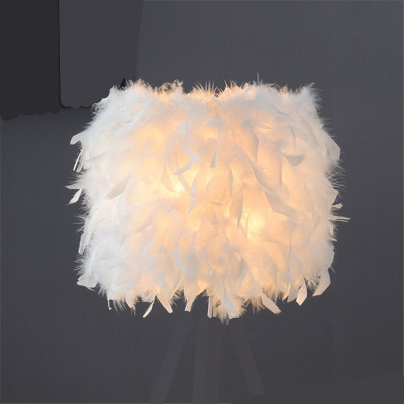 配件手工北欧落地灯少女灯罩简约卧室替换?客厅台灯羽毛外壳灯现