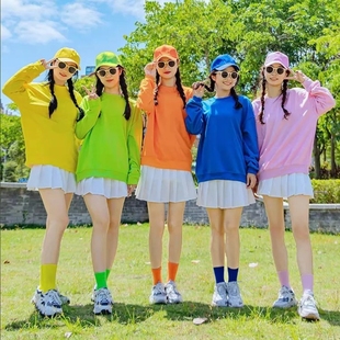 糖果色卫衣中小学生活力舞蹈服运动会拉拉队演出服团体班服闺蜜装