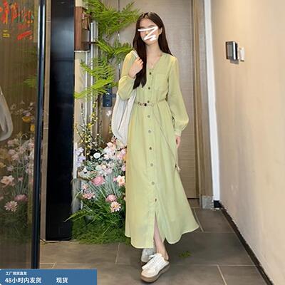 法式温柔风韩系v领连衣裙子女2026年新款春季独特别致高级感长裙