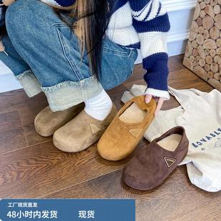 厚底加绒勃肯鞋女外穿2025秋冬新款不累脚内增高小个子一脚蹬单鞋