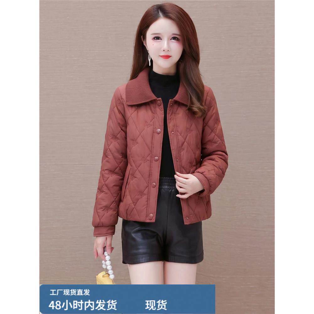 中年妇女短款轻薄檰衣2026冬季新款翻领时尚减龄妈妈装小檰袄外套