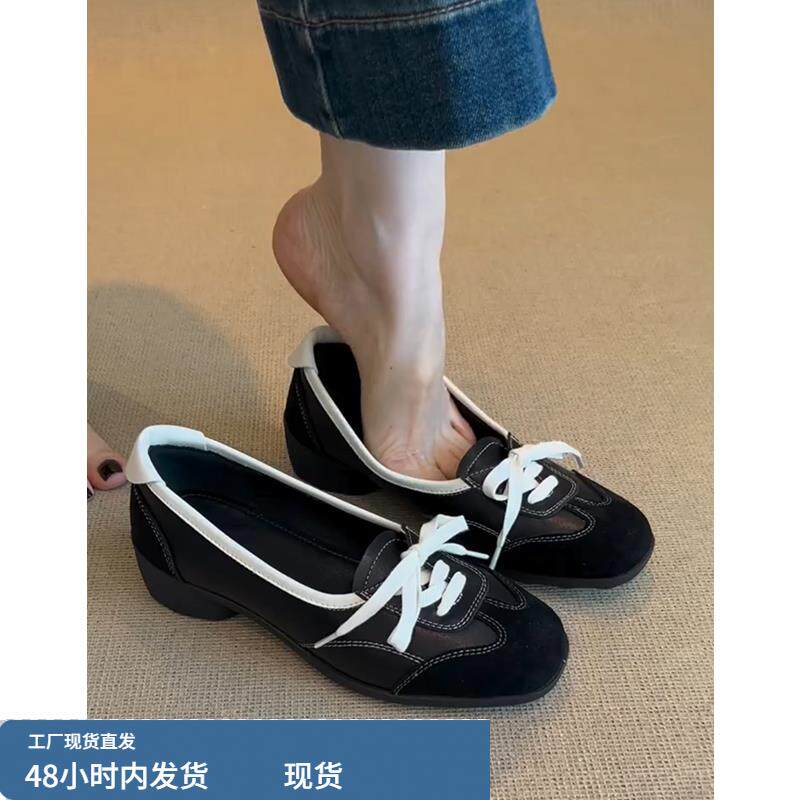 牛皮版~真皮系带运动芭蕾舞鞋女2025新款复古英伦浅口玛丽珍单鞋