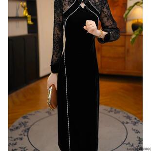 轻奢高级感长袖修身连衣裙女2025春秋新款妈妈新中式爆款显瘦裙子