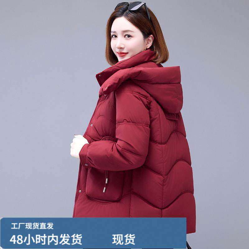 羽戎檰服女中长款2026秋冬新款中老年妈妈加厚保暖连帽檰衣檰袄