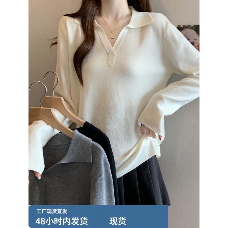 大码女装2025新款早秋韩系高级感chic别致上衣时尚翻领针织t恤女