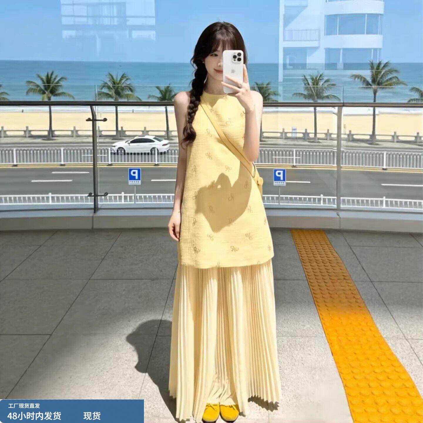 法式千金气质连衣裙子女夏季2026新款假两件背心群小香风套装长裙