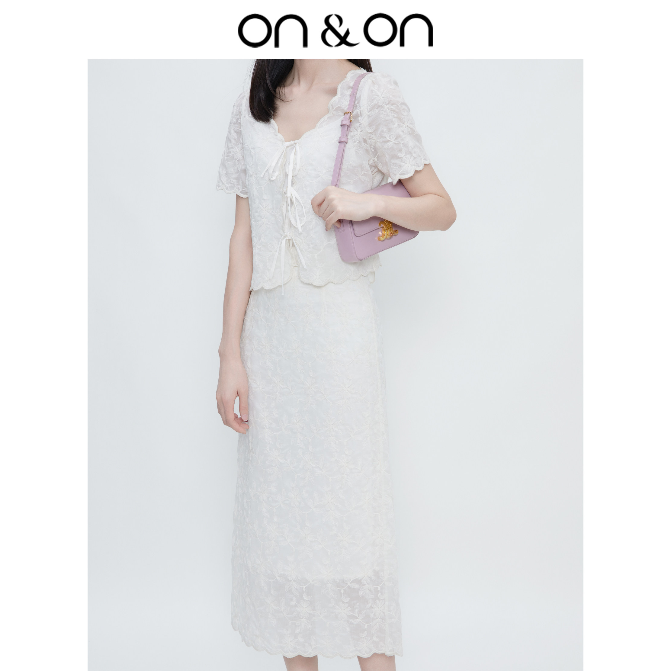 ON＆ON/安乃安2025秋季新款气质优雅显瘦绣花小衫+高腰半裙