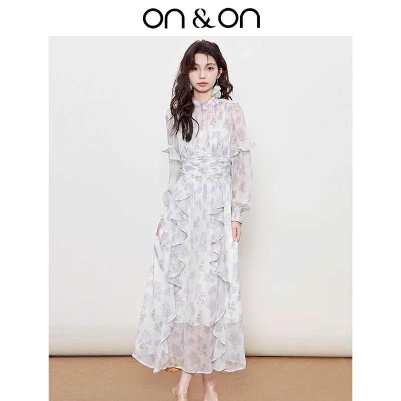 安乃安法式荷叶边碎花度假连衣裙