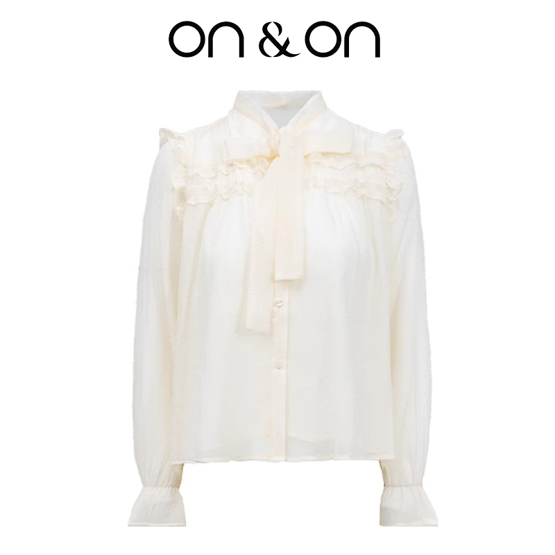 ON＆ON/安乃安秋季韩系时尚透气女甜美公主袖户外防晒飘带衬衫