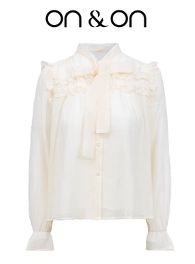 ON＆ON/安乃安秋季韩系时尚透气女甜美公主袖户外防晒飘带衬衫