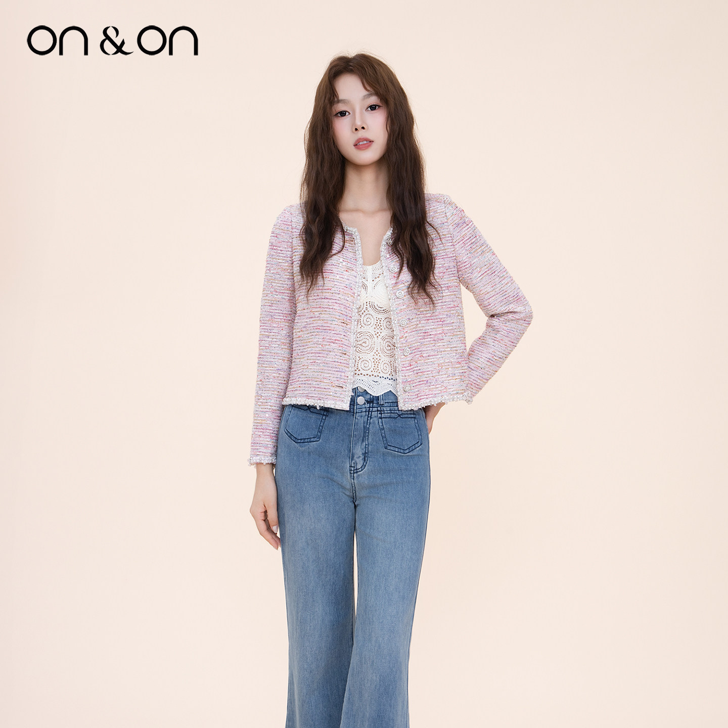 ON＆ON/安乃安2025冬季新款法式手工钉珠单排扣轻奢小香风短外套,女装/女士精品,短外套,淘宝优惠券,粉丝福利购,淘宝优惠卷