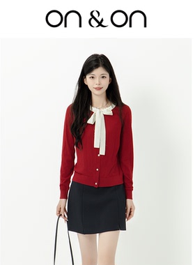 ON＆ON/安乃安2026春季新款温柔甜美风蝴蝶结系带羊毛针织开衫女