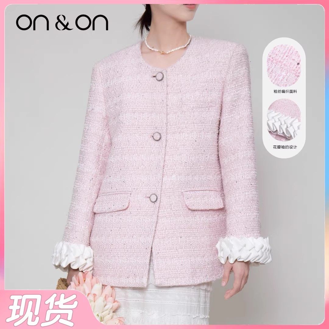 ON＆ON/安乃安2025年冬季新款韩系甜美减龄花瓣袖小香风外套,女装/女士精品,短外套,淘宝优惠券,粉丝福利购,淘宝优惠卷