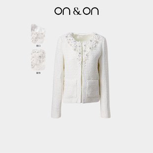 法式 新款 钉珠粗花呢轻奢小香风羊毛外套女 安乃安2025冬季 ON＆ON