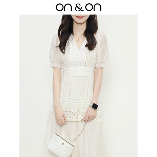 韩系莱赛尔天丝立体绣花短袖 新款 连衣裙女 安乃安2025夏季 ON＆ON