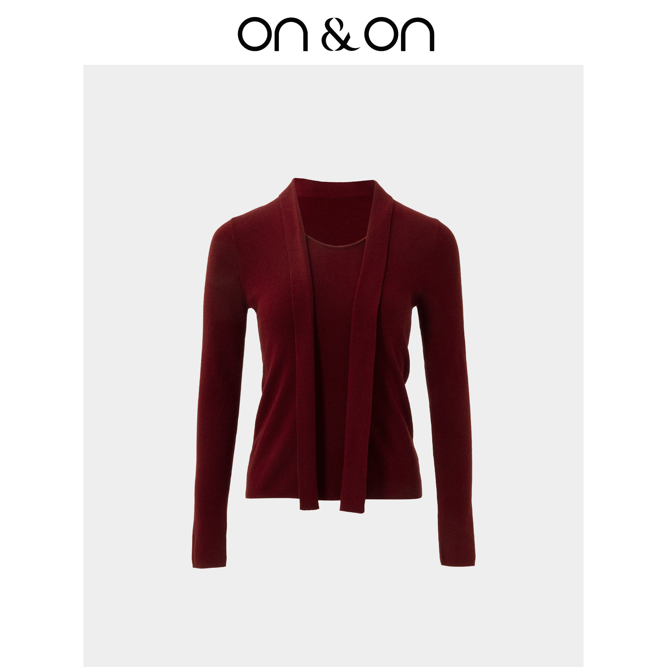 ON＆ON/安乃安【琥珀高智感】25冬季韩系蝴蝶结系带气质针织衫