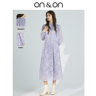 韩系立领蕾丝优雅轻奢气质收腰连衣裙 新款 ON＆ON 安乃安2025秋季