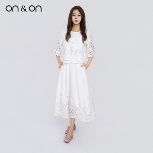 淡雅镂空绣花重工刺绣纯白套装 新中式 安乃安2025秋冬新款 ON＆ON