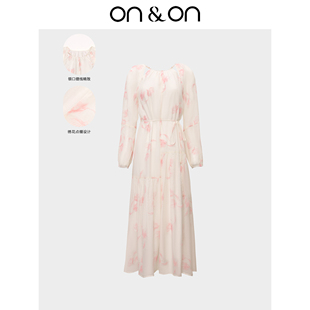 圆领镂空腰带收腰不对称设计连衣裙女 新款 ON＆ON 安乃安2025夏季