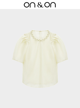 ON＆ON/安乃安2026春夏新款高档洋气别致手工钉珠减龄温柔风小衫