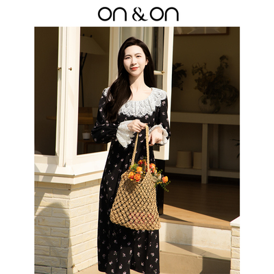 安乃安法式蕾丝花边黑色连衣裙