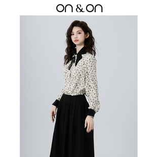 衬衫 ON＆ON 韩系撞色蝴蝶领印花蝴蝶结修身 新款 女 安乃安2025冬季