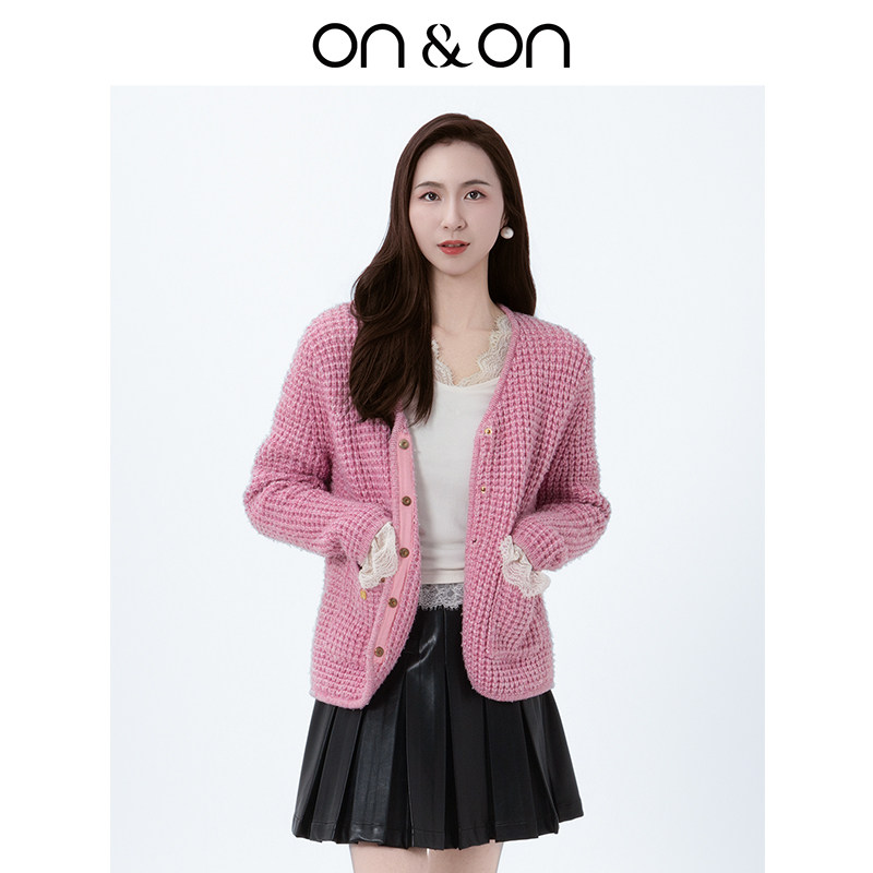ON＆ON/安乃安【舒心】新款法式轻奢小香风双口袋粗针方格针织衫,女装/女士精品,毛衣,淘宝优惠券,粉丝福利购,淘宝优惠卷