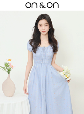 ON＆ON/安乃安2026春夏新款韩系泡泡袖缩褶显瘦甜美少女感连衣裙