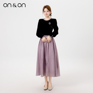 法式 新款 复古轻奢钉珠拼接撞色加绒连衣裙 安乃安2025冬季 ON＆ON