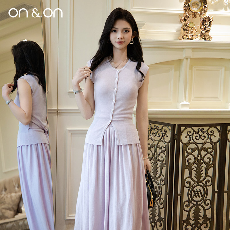 ON＆ON/安乃安2025夏季新款韩系圆领系带气质温柔淡人穿搭套