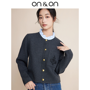 学院风百搭宽松圆领木耳边假两件针织衫 ON＆ON 安乃安2025年新款