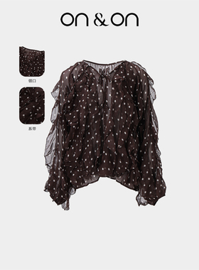 ON＆ON/安乃安2025秋冬新款法式慵懒复古荷叶边波点系带气质衬衫