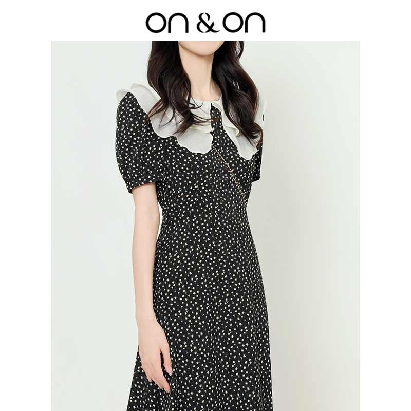 ON＆ON/安乃安2025夏季新款双层荷叶领撞色碎花小个子可穿连
