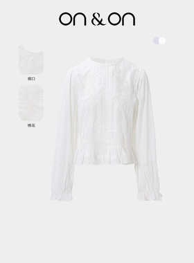 ON＆ON/安乃安2026春季新款韩系圆领立体绣花蕾丝甜美气质小衫