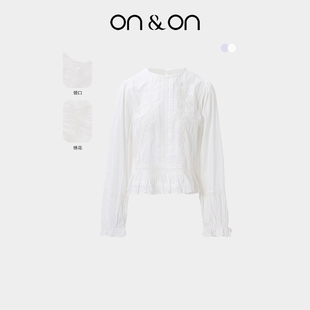 韩系圆领立体绣花蕾丝甜美气质小衫 新款 安乃安2025秋季 ON＆ON