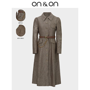 美拉德气质翻领琥珀智性风排扣系带外套 新款 ON＆ON 安乃安25冬季