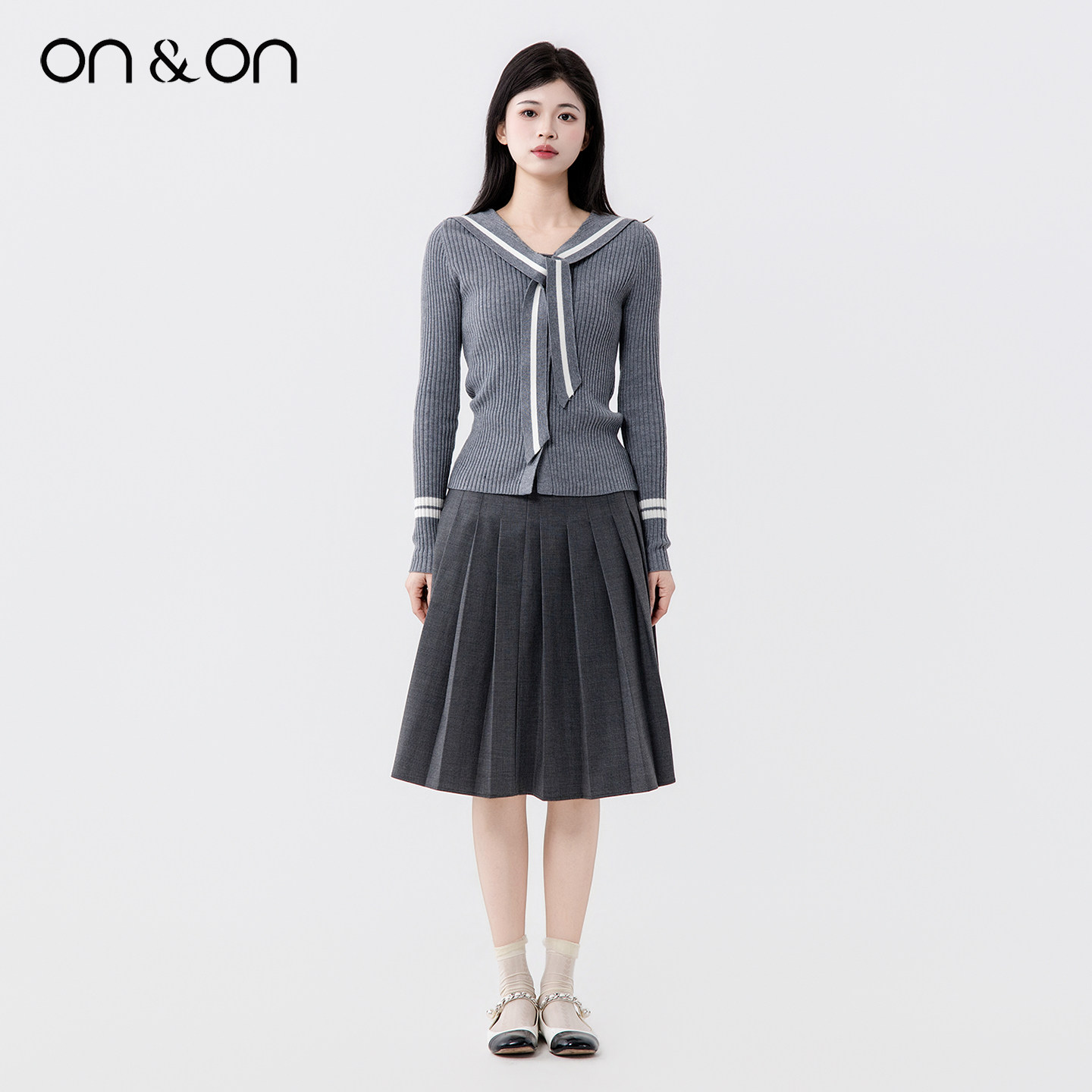ON＆ON/安乃安2026春季新款韩系高腰松紧时尚百搭学院风百褶