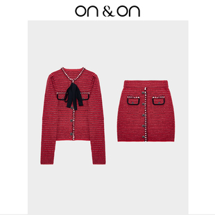 复古新禧小香风蝴蝶结红色新年战袍套装 款 裙女 安乃安冬季 ON＆ON