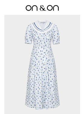 ON＆ON/安乃安2026春季新款韩版时尚双层领撞色收腰碎花连衣裙女