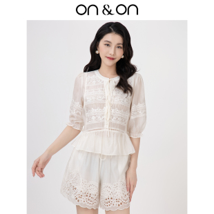 立体镂空绣花短裤 ON＆ON 系带立体绣花小衫 新款 安乃安2025夏季