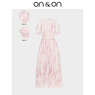 韩系气质时尚 新款 温柔风蕾丝粉色连衣裙女 安乃安2025夏季 ON＆ON