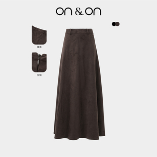 韩系摩登复古气质高腰麂皮绒A摆半身裙 新款 ON＆ON 安乃安2025冬季