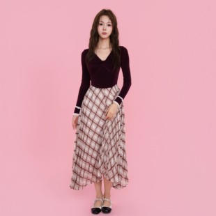 韩系复古高密针织格纹拼接撞色连衣裙 新款 ON＆ON 安乃安2025冬季