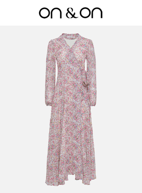 ON＆ON/安乃安26春季新款V领韩版碎花系带收腰显A摆一片式连衣裙