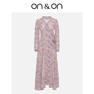 碎花系带收腰显A摆一片式 ON＆ON V领韩版 新款 连衣裙 安乃安25秋季