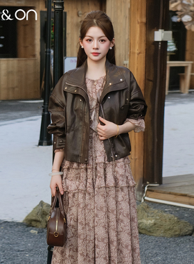 ON＆ON/安乃安2025冬季新款韩系复古琥珀流光抽绳收腰气质连衣裙