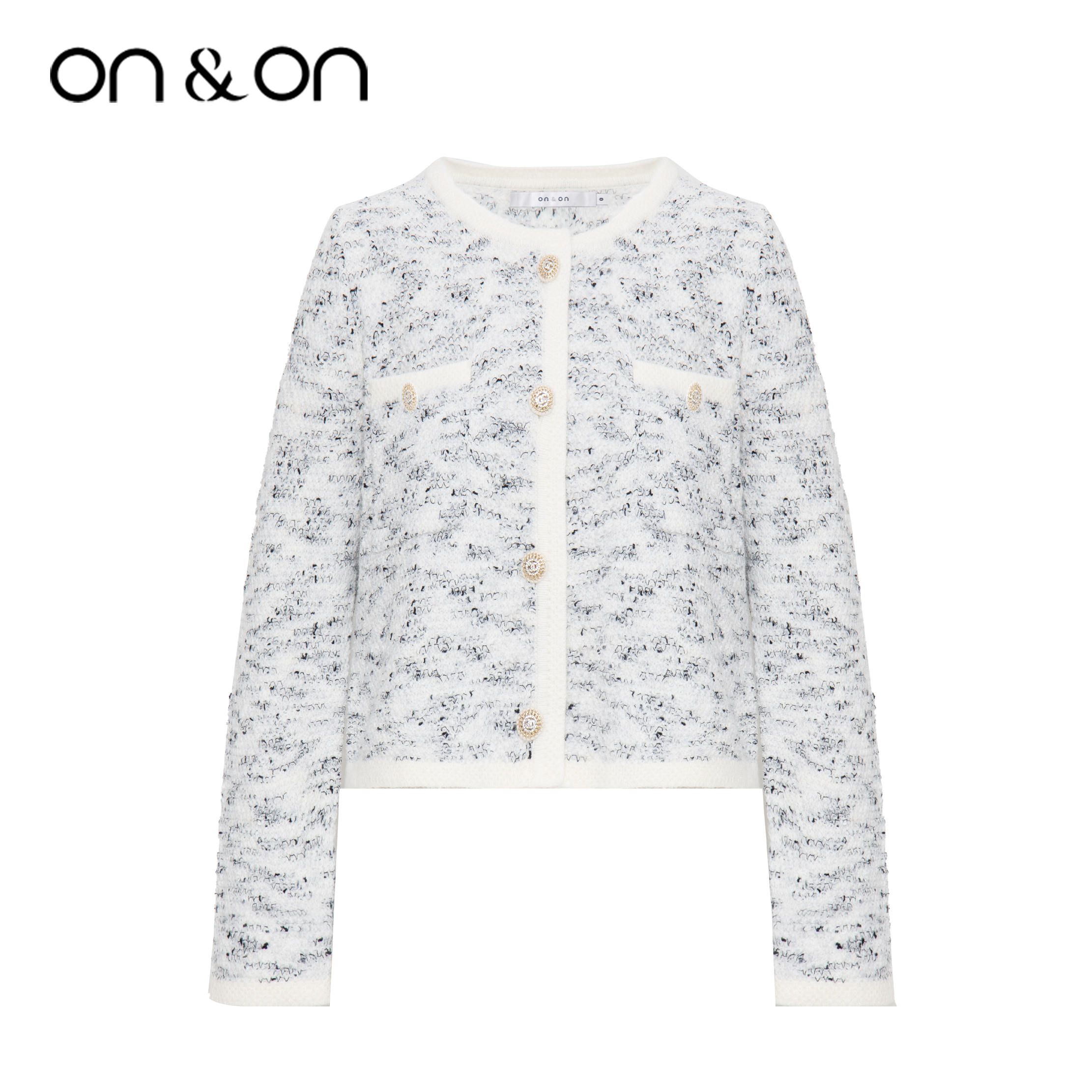 单排扣圆领开衫花呢针织衫