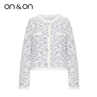 短款 ON＆ON 温柔花呢小香风女针织开衫 时尚 外套 安乃安2025冬季