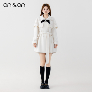 法式 新款 雪花镂空斗篷系带千金风羊绒大衣 安乃安2025冬季 ON＆ON